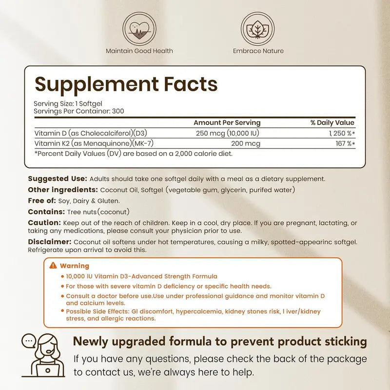 Vitamin D3 K2 10000 IU Softgels (1 year supply)